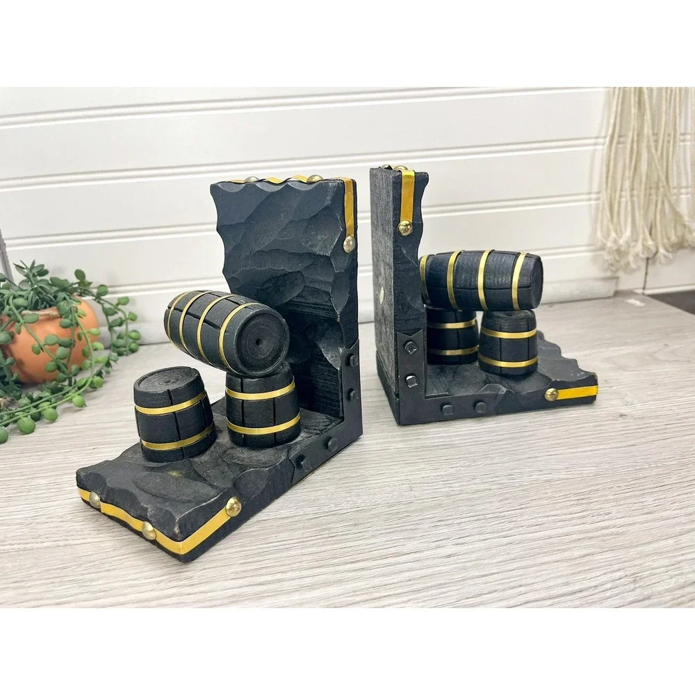 Vintage Barrel Bookends: Mid Century Bar Home Office Decor - Picture 7 of 10